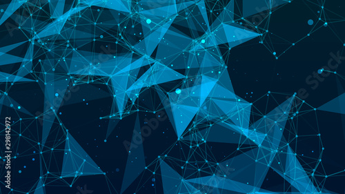 Abstract polygonal space low poly blue background with connecting dots and lines. Futuristic HUD illustration. Abstract form with connected lines and dots.