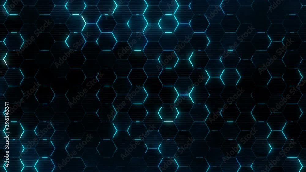 Blue hexagons pattern surface template. Abstract technology background for futuristic concept. Seamless loop.