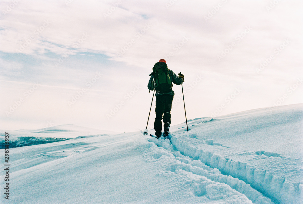 Anonymous Explorer Skiing Through Untouched Wilderness Shot on Film Anonymous Explorer Skiing Through Untouched Wilderness Shot on Film