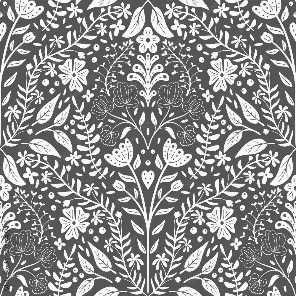 Leaves and flowers scallop half drop seamless pattern Leaves and flowers scallop half drop seamless pattern