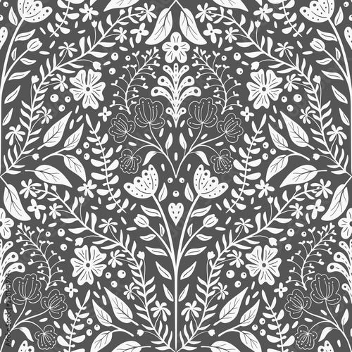 Wallpaper Mural Leaves and flowers scallop half drop seamless pattern Torontodigital.ca