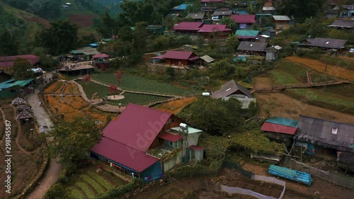 Aerial Drone footage of Cat Cat Village near Sapa in Northern Vietnam - October 2019