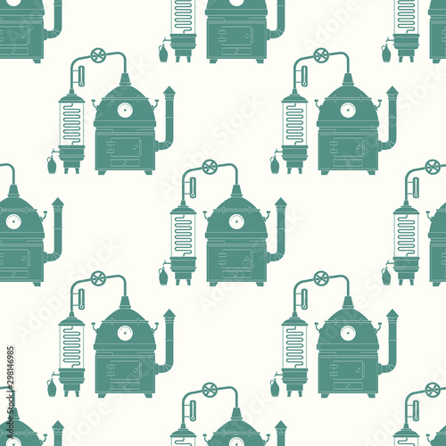 Seamless pattern with vintage distillation apparatus
