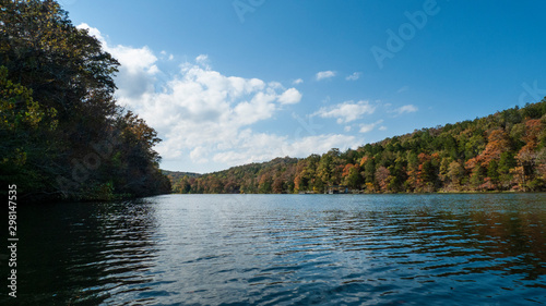 Lake in the Ozarks, autumn trees and still waters