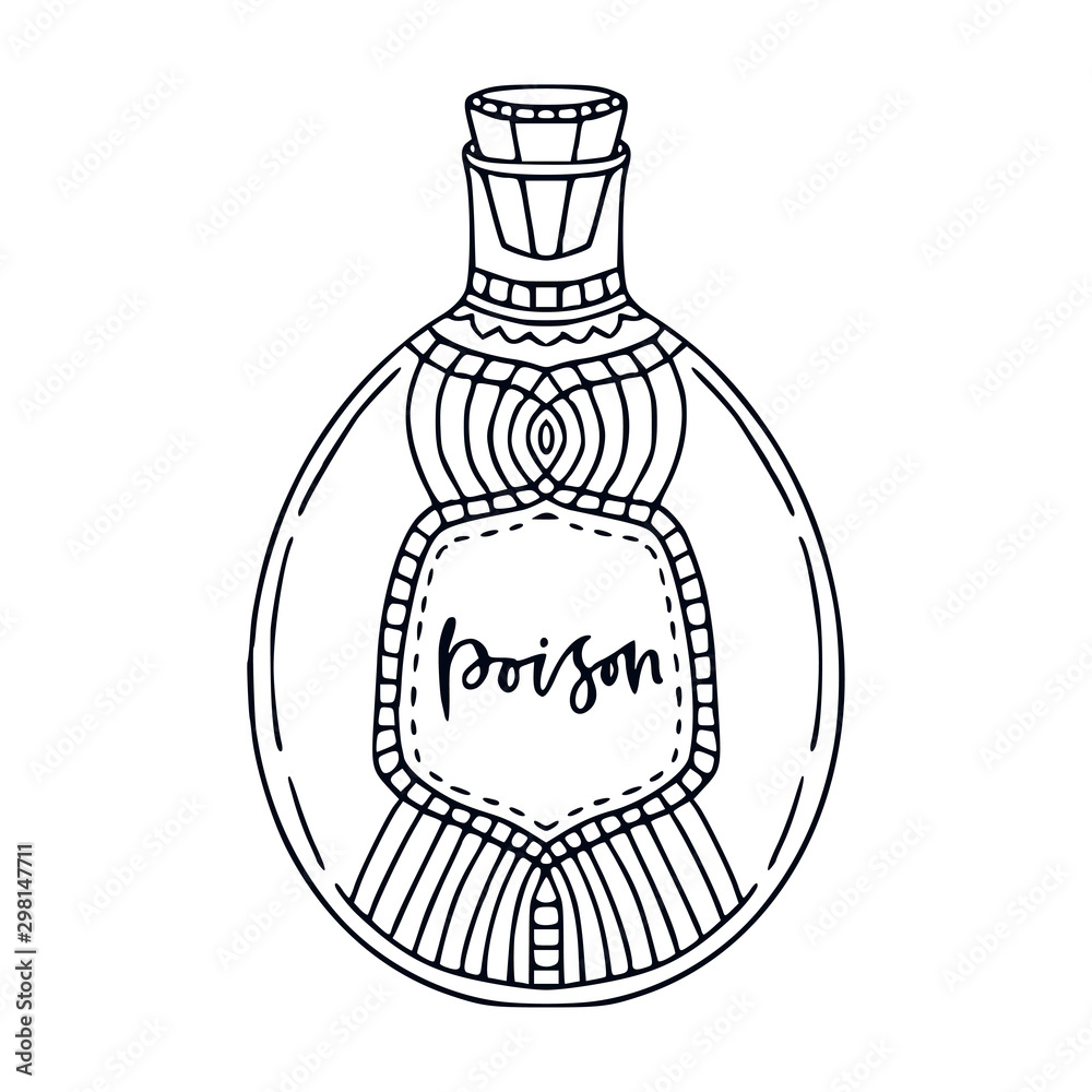Glass bottle icon. Magical alchemy element. Bottle with poison potion. Glass bottle icon. Magical alchemy element. Bottle with poison potion.