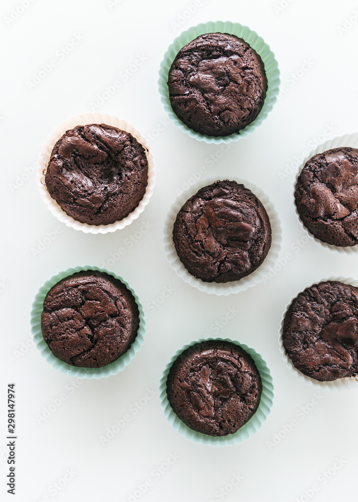 Homemade chocolate flourless brownies on white background Homemade chocolate flourless brownies on white background