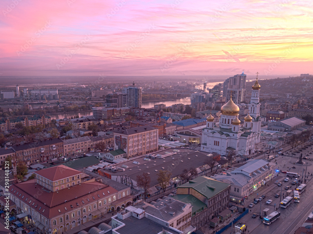 Rostov-on-Don. Russia. 09/2019 Aerial shot of the centre of the city. 