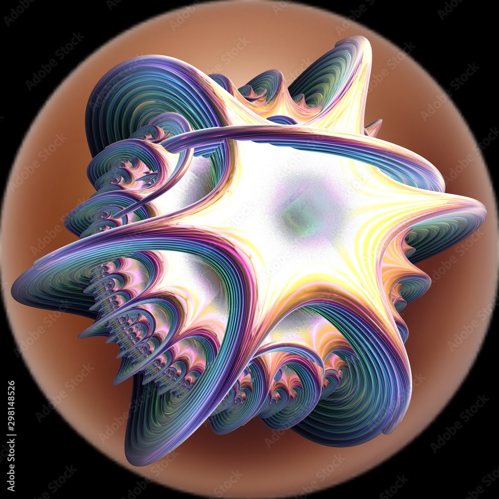 Fractal abstract figure metal construction on dark background.Modern decorative design.