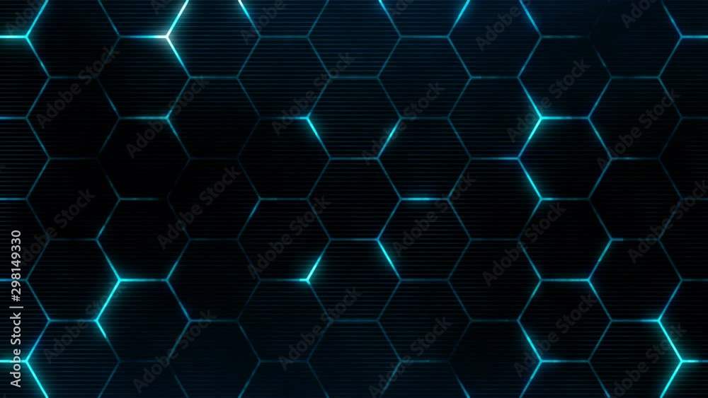 Futuristic surface concept with hexagons. Trendy sci-fi technology background with hexagonal pattern. Seamless loop.
