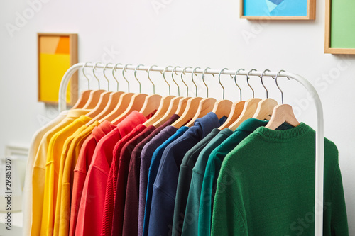 Collection of multicolored clothing on rack