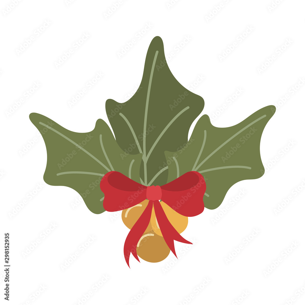Fototapeta premium merry christmas leafs with balls hanging