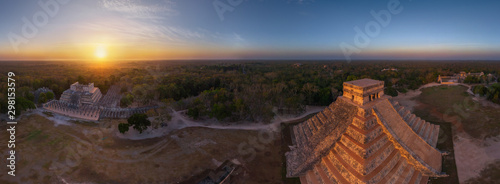 Panoramic aerial view of Maya Pyramids, Chichen Itza, Mexico photo