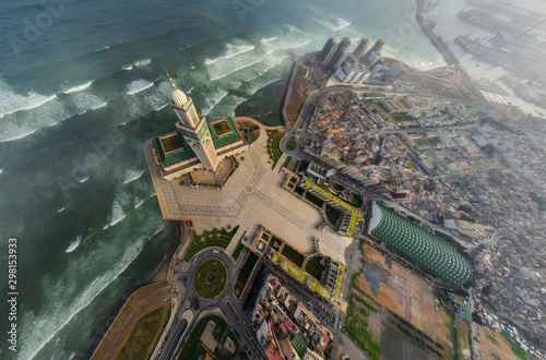Aerial view of Hassan II Mosque, Casablanca, Morocco