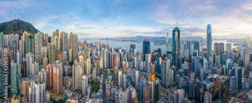 Aerial view of Hong Kong cityscape during the day.