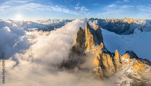 Aerial view of observation tower at the pick of Mont Blanc, Italy-France