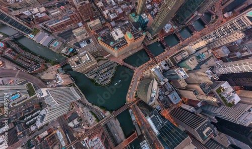 Aerial view above Chicago downtown, Illinois, USA