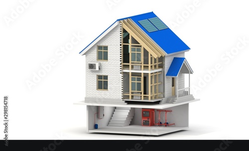 3d illustration of house construction over white background. Home constructing building theme.