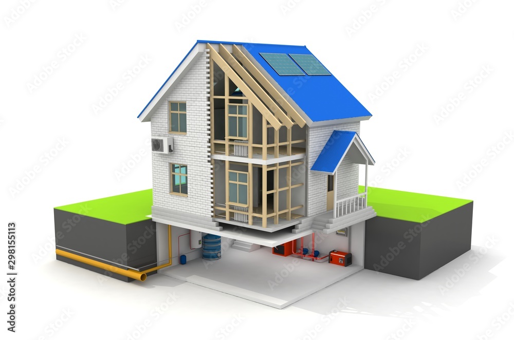 3d illustration of house construction over white background. Home constructing building theme. 3d illustration of house construction over white background. Home constructing building theme.