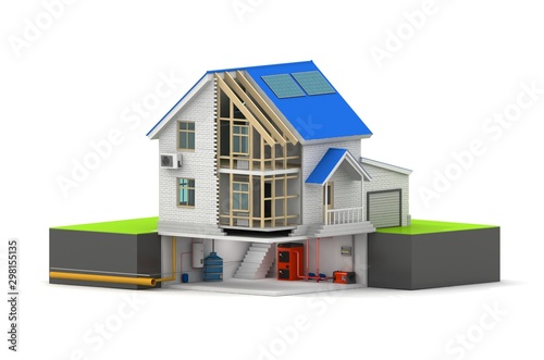 3d illustration of  house construction over white background. Home constructing building theme.