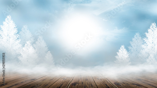Winter forest background at...