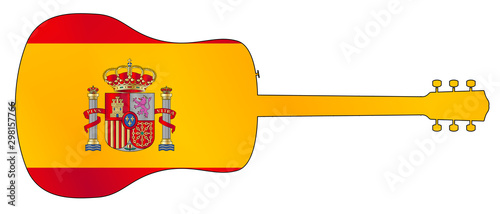 Acoustic Guitar Silhouette With Spanish National Flag