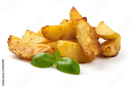 Baked Potato wedges. Fast food, isolated on white background