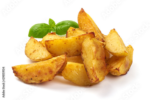 Baked Potato wedges. Fast food, isolated on white background