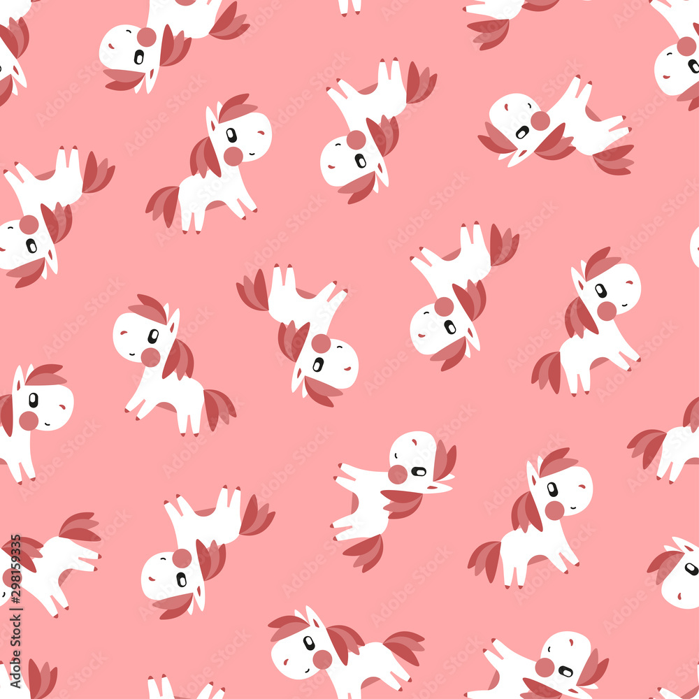White pony pattern on pink background