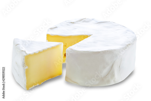 Brie cheese on a white isolated background