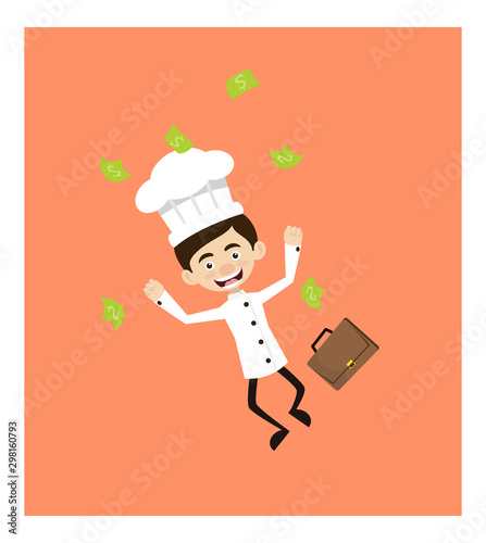 Chef Cartoon - Jumping in Excitement with money