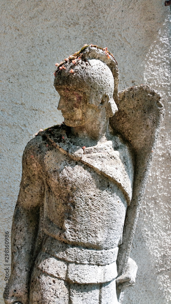 Statue of the ancient warrior. Frankopan Castle. Severin na Kupi. Croatia - obrazy, fototapety, plakaty 