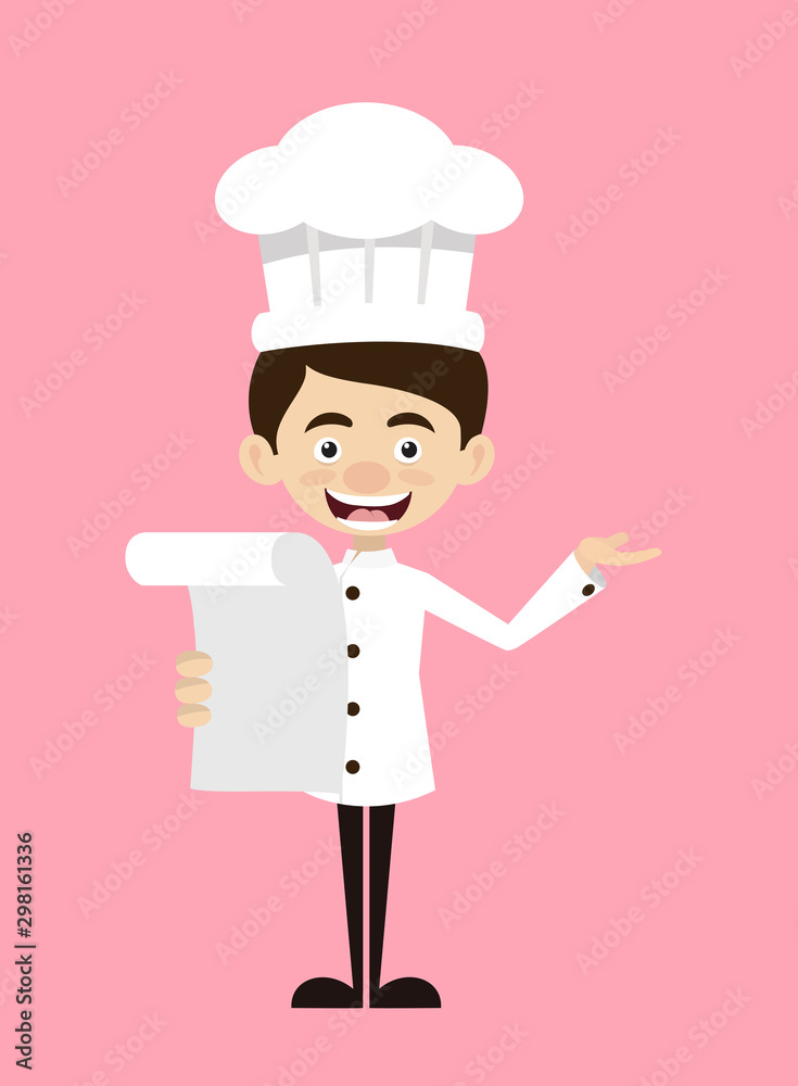 Chef Cartoon - Holding a Paper and Announcing Chef Cartoon - Holding a Paper and Announcing