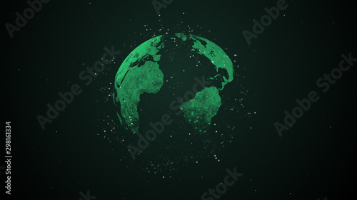 Abstract background with virtual planet rotating in space, surrounded by the net of data blocks.