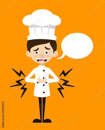 Chef Cartoon - Feeling Pain in Stomach with Speech Bubble