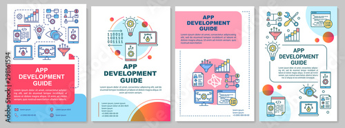 App development guide brochure template. Mobile programming. Flyer, booklet, leaflet print, cover design, linear illustrations. Vector page layouts for magazines, annual reports, advertising posters