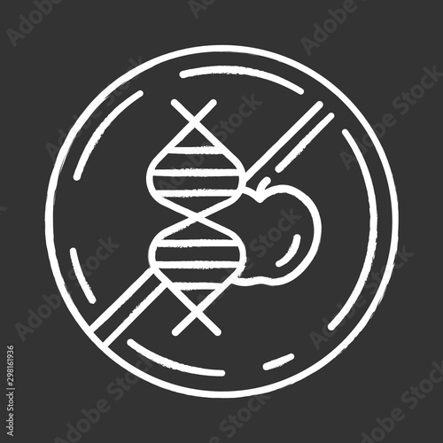 GMO free chalk icon. Organic eco food. Natural fruits, vegetables. Product free ingredient. Nutritious dietary, healthy eating. Healthcare, disease prevention. Isolated vector chalkboard illustration