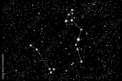 Vector illustration of the constellation Serpens (Snake) on a starry black sky background. The astronomical cluster of stars in the constellation straddling the celestial equator. 