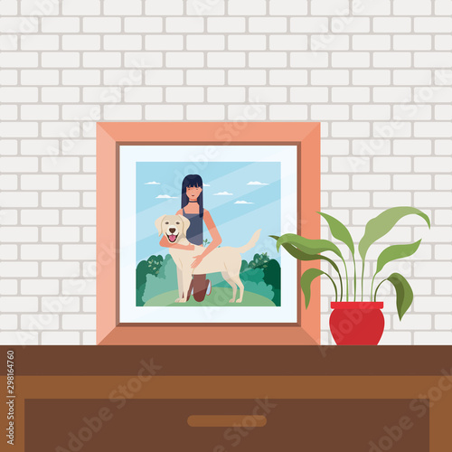 picture of woman with cute dog in the field