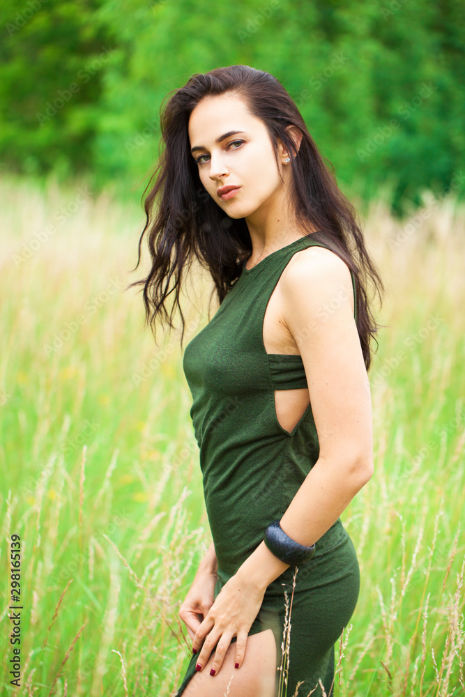 Portrait close up of young beautiful brunette woman