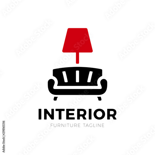 Interior sofa and lamp furniture business sign vector template for furniture store, home decor boutique design template. vector illustration