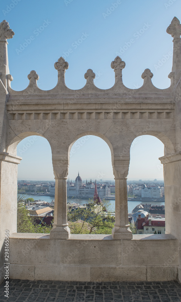  View of the Parliament Building from the Fisherman's Bastion in Budapest Hungary