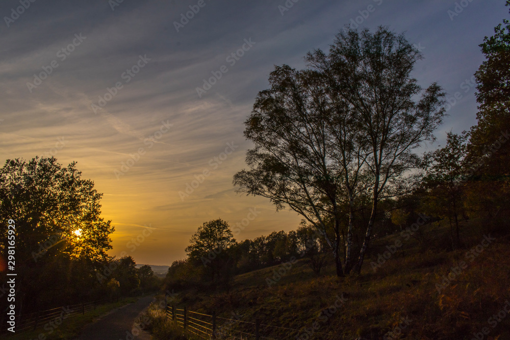 Fototapeta premium Autumn countryside sunset walk
