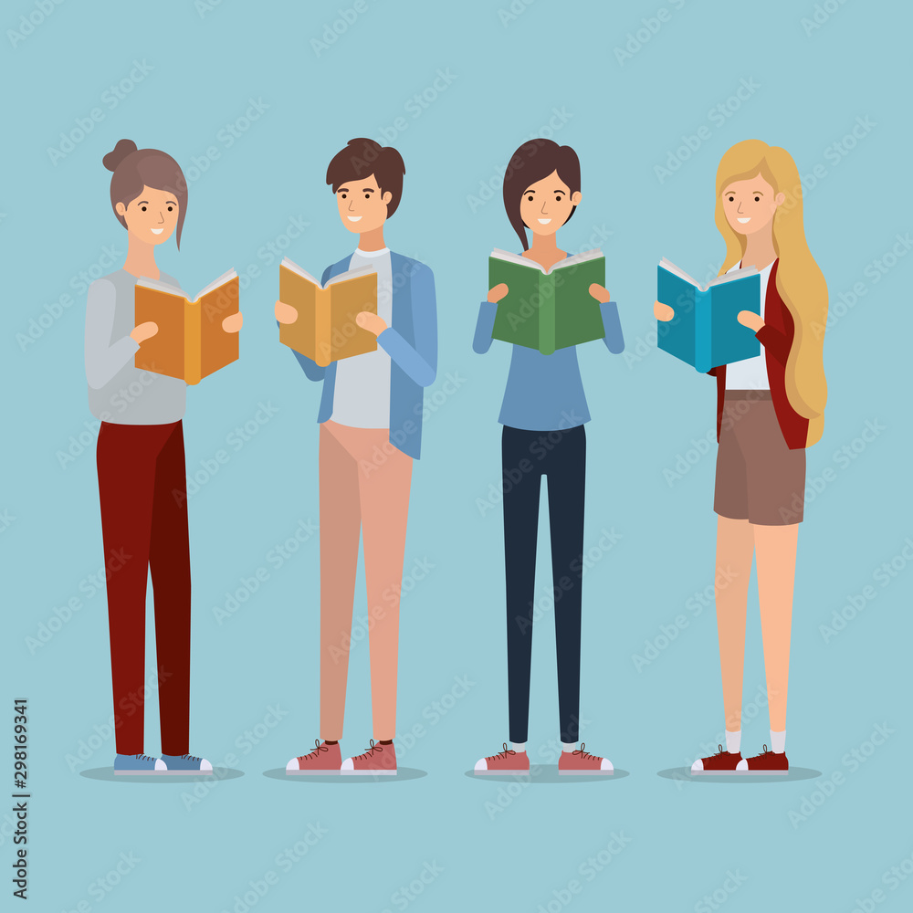group of students reading books group of students reading books
