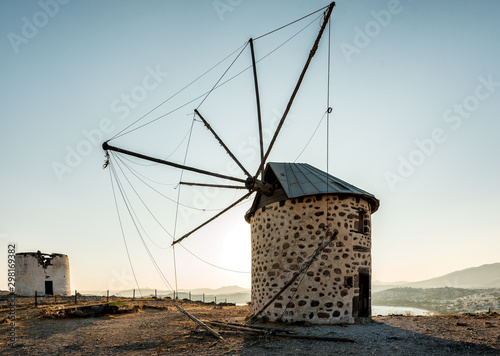 Demolished old windmills on the hill in the city of Bodrum in Turkey