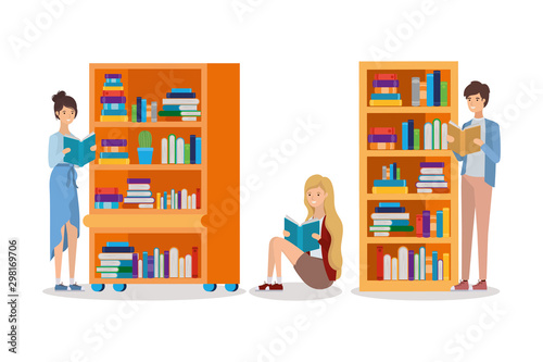 group of students reading books in the library
