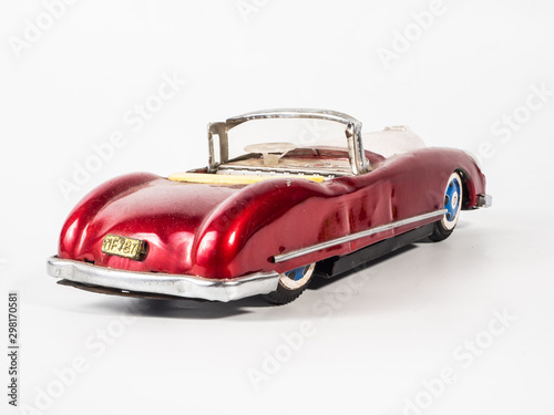 car tin toy  on  white background