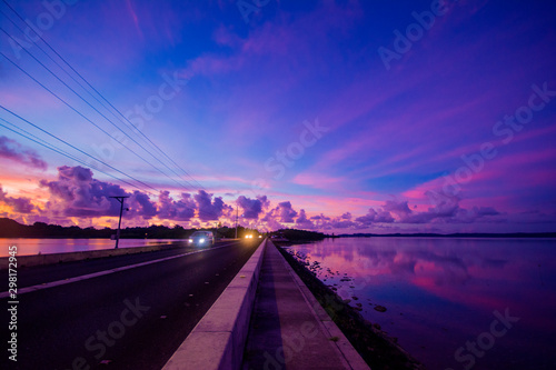 Sunset view from the bridge between Koror island and Ngerekebesang island, Koror, Palau