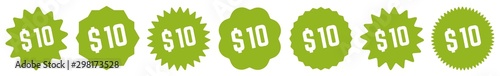 10 Price Tag Green Eco | 10 Dollar | Special Offer Icon | Sale Sticker | Deal Label | Variations