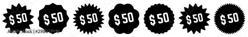 50 Price Tag Black | 50 Dollar | Special Offer Icon | Sale Sticker | Deal Label | Variations