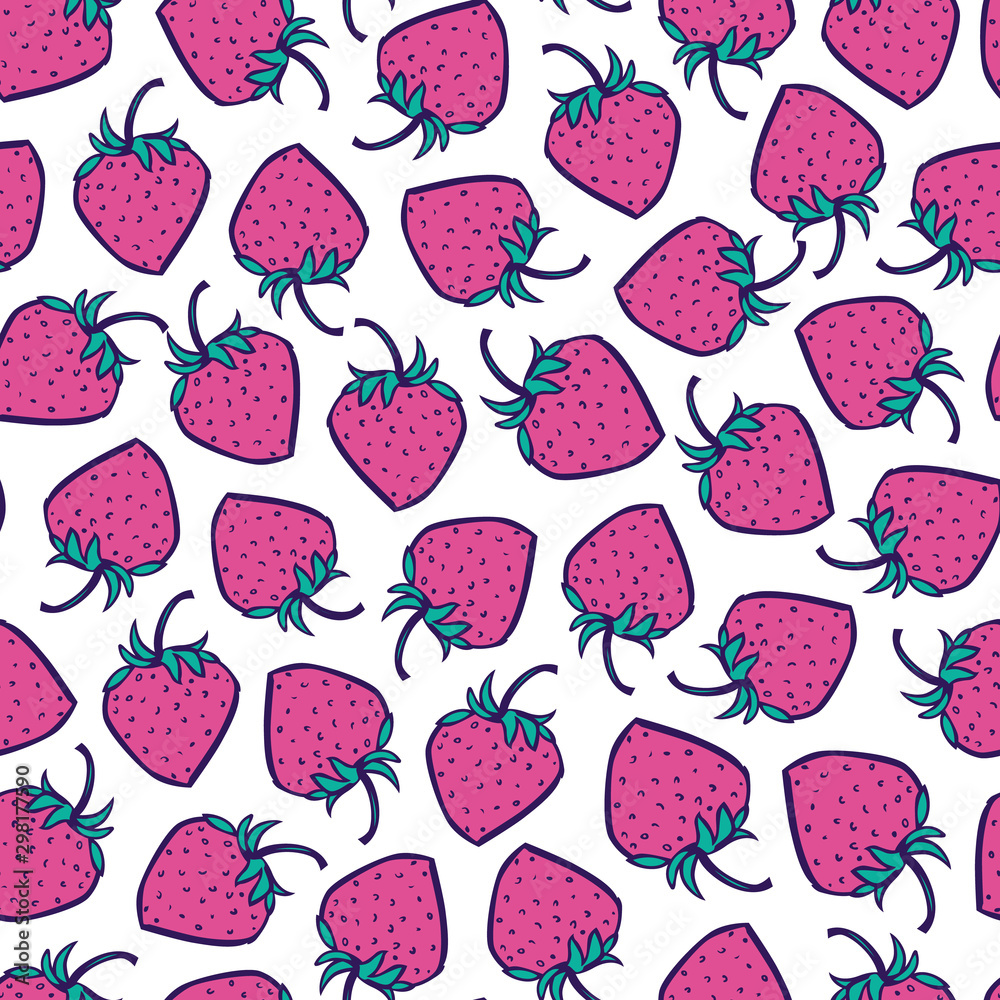 Vector white and pink strawberries seamless pattern with purple outlines. Perfect for fabric, scrapbooking and wallpaper projects. Vector white and pink strawberries seamless pattern with purple outlines. Perfect for fabric, scrapbooking and wallpaper projects.
